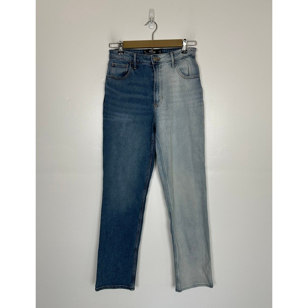 Hollister Ultra High Rise Straight Two Tone Jeans Sz 27 Blue Colorblock 90s Y2K
